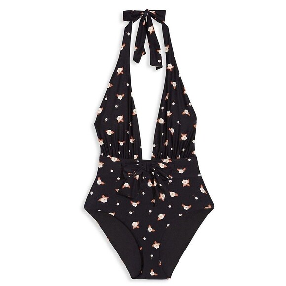 WeWoreWhat XL One Piece Halter Swimwear Black Floral NWT Swim Romantic Coquette - Picture 8 of 8